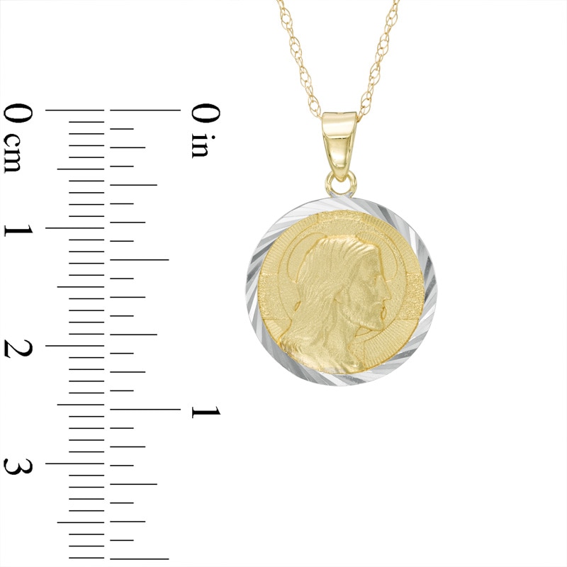 Diamond-Cut Jesus Silhouette Coin Pendant in 10K Two-Tone Gold