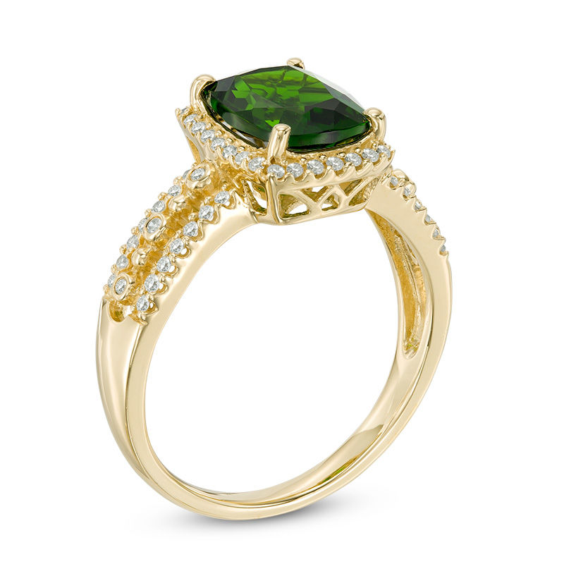 Main Image 2 of Cushion-Cut Chrome Diopside and Diamond Accent Frame Ring in 14K Gold