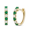 Thumbnail Image 1 of Emerald and White Sapphire Hoop Earrings in 10K Gold