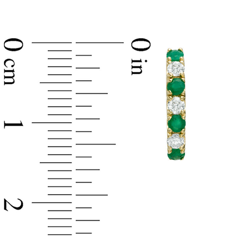 Main Image 2 of Emerald and White Sapphire Hoop Earrings in 10K Gold