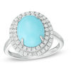 Thumbnail Image 0 of Oval Turquoise and Lab-Created White Sapphire Double Frame Ring in Sterling Silver