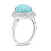 Thumbnail Image 1 of Oval Turquoise and Lab-Created White Sapphire Double Frame Ring in Sterling Silver