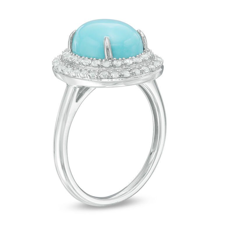 Oval Turquoise and Lab-Created White Sapphire Double Frame Ring in Sterling Silver