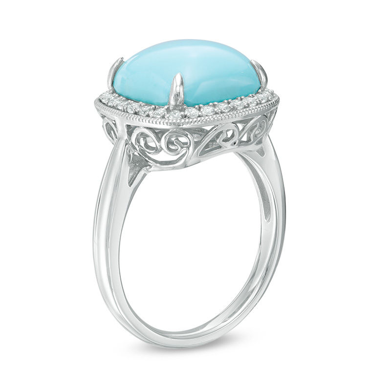 Main Image 2 of 11.0mm Cushion-Cut Turquoise and Lab-Created White Sapphire Frame Ring in Sterling Silver