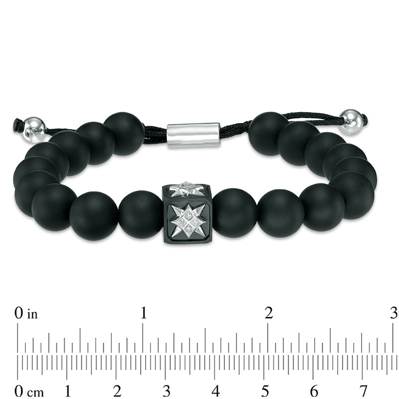 Main Image 2 of Men's 10.0mm Onyx Bead and Diamond Accent Compass Star Bolo Bracelet in Sterling Silver - 10.5&quot;