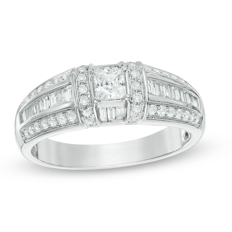 3/4 CT. T.W. Princess-Cut Diamond Collared Engagement Band in 14K White Gold