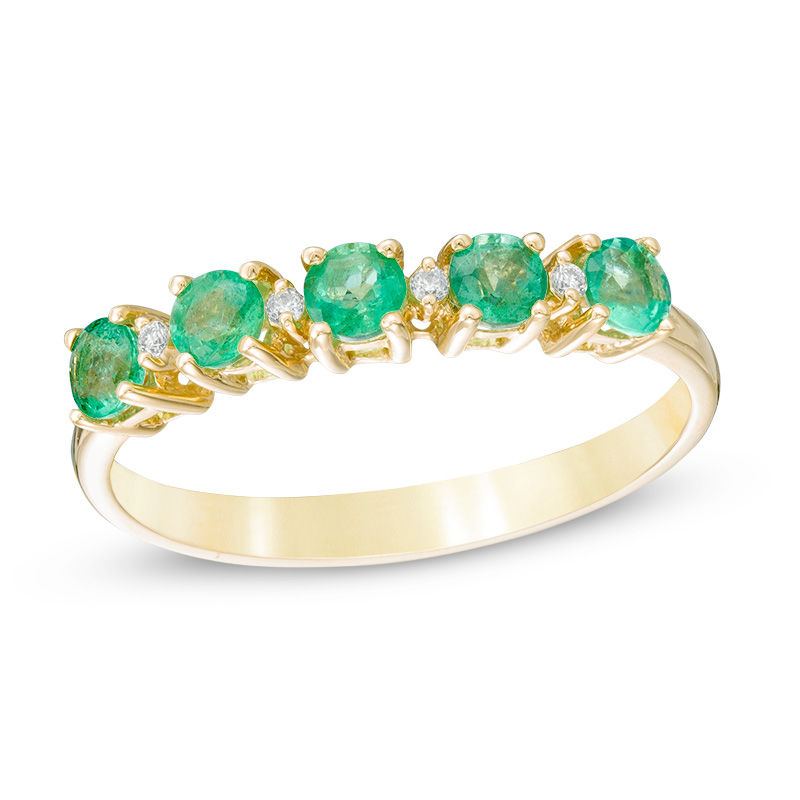 Main Image 1 of Emerald and Diamond Accent Five Stone Band in 10K Gold