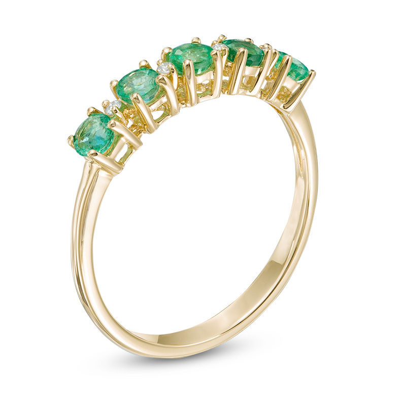 Main Image 2 of Emerald and Diamond Accent Five Stone Band in 10K Gold