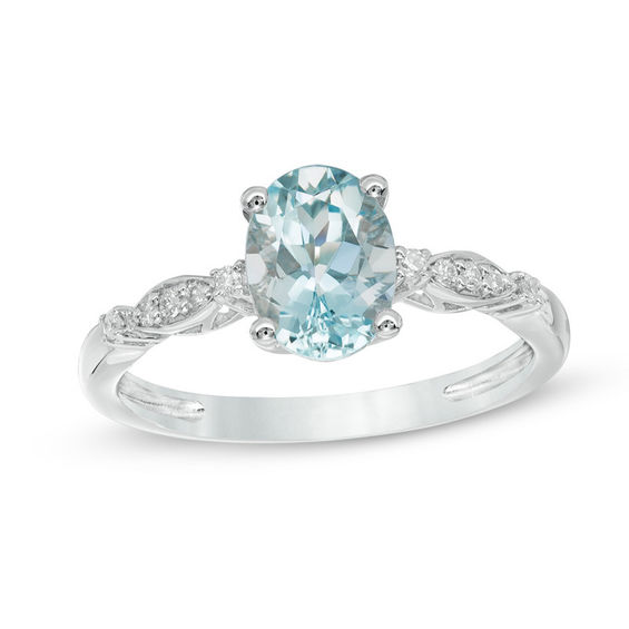 Oval Aquamarine and Diamond Accent Ring in 10K White Gold | Zales Outlet