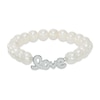 Thumbnail Image 0 of 8.0-9.0mm Freshwater Cultured Pearl and Crystal "Love" Stretch Bracelet in Sterling Silver-7.5"
