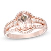 Thumbnail Image 0 of Oval Morganite and 1/5 CT. T.W. Diamond Split Shank Ring in 10K Rose Gold