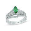 Thumbnail Image 1 of Marquise Lab-Created Emerald and 1/5 CT. T.W. Diamond Vintage-Style Bridal Set in 10K White Gold