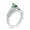 Thumbnail Image 2 of Marquise Lab-Created Emerald and 1/5 CT. T.W. Diamond Vintage-Style Bridal Set in 10K White Gold