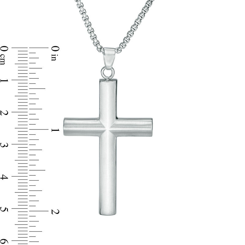 Men's Satin Cross Pendant in Stainless Steel - 24"