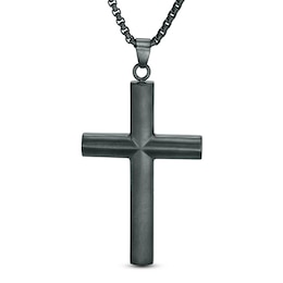 Men's Cross Pendant in Stainless Steel with Black IP - 24&quot;