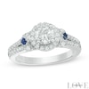 Thumbnail Image 0 of Vera Wang Love Collection 1-1/4 CT. T.W. Diamond and Blue Sapphire Frame Engagement Ring in 14K White Gold