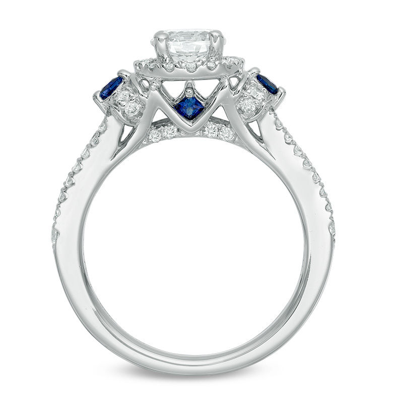 Vera Wang Love Collection 1-1/4 CT. T.W. Diamond and Blue Sapphire Frame Engagement Ring in 14K White Gold