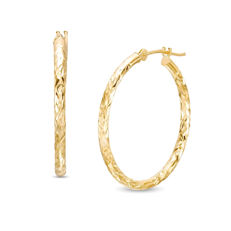 Zales 14K Gold Diamond-Cut Polka-Dot Tube Hoop Earrings