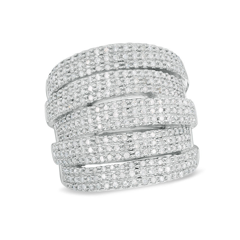 Main Image 1 of 1 CT. T.W. Diamond Multi-Row Stacked Ring in Sterling Silver