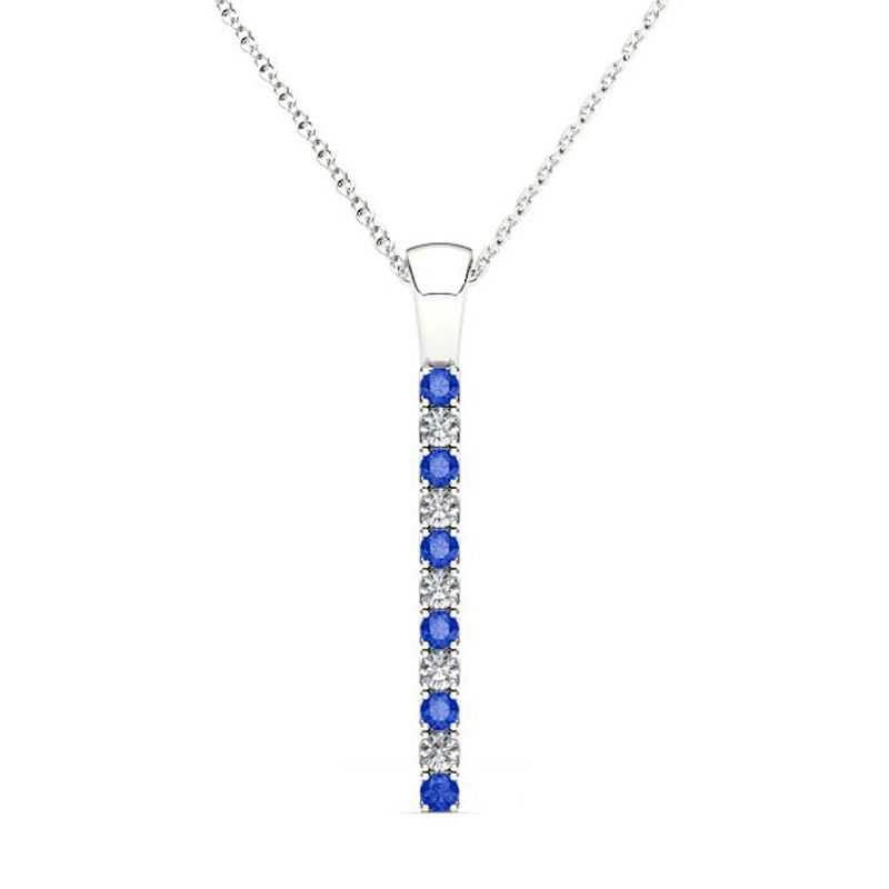 Line of Love™ Blue Sapphire and 1/10 CT. T.W. Diamond Alternating Pendant in 10K White Gold