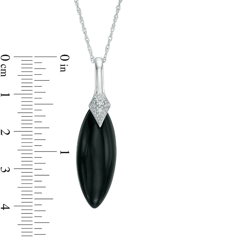 Main Image 2 of Elongated Onyx and Diamond Accent Pendant in Sterling Silver