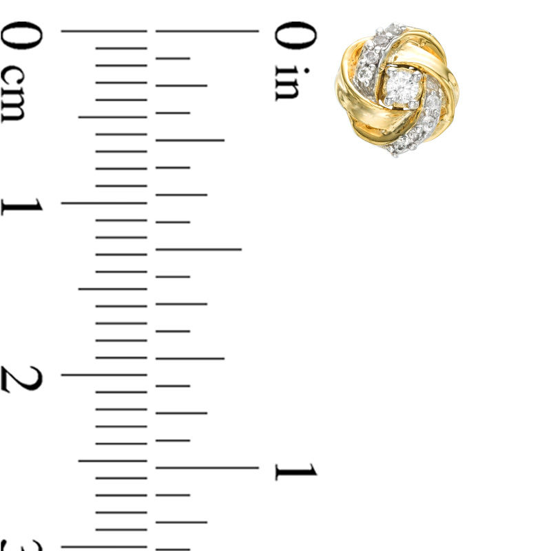 Main Image 2 of 1/8 CT. T.W. Diamond Love Knot Stud Earrings in 10K Gold