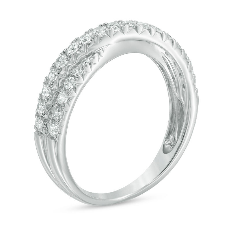 1/2 CT. T.W. Diamond Crossover Anniversary Band in 14K White Gold ...