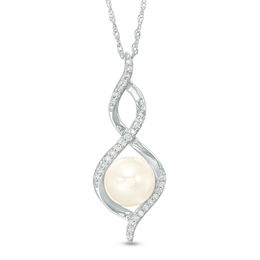 7.0mm Freshwater Cultured Pearl and Diamond Accent Infinity Pendant in Sterling Silver