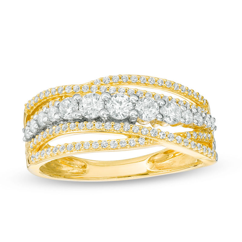 Main Image 1 of 3/4 CT. T.W. Diamond Multi-Row Crossover Band in 14K Gold