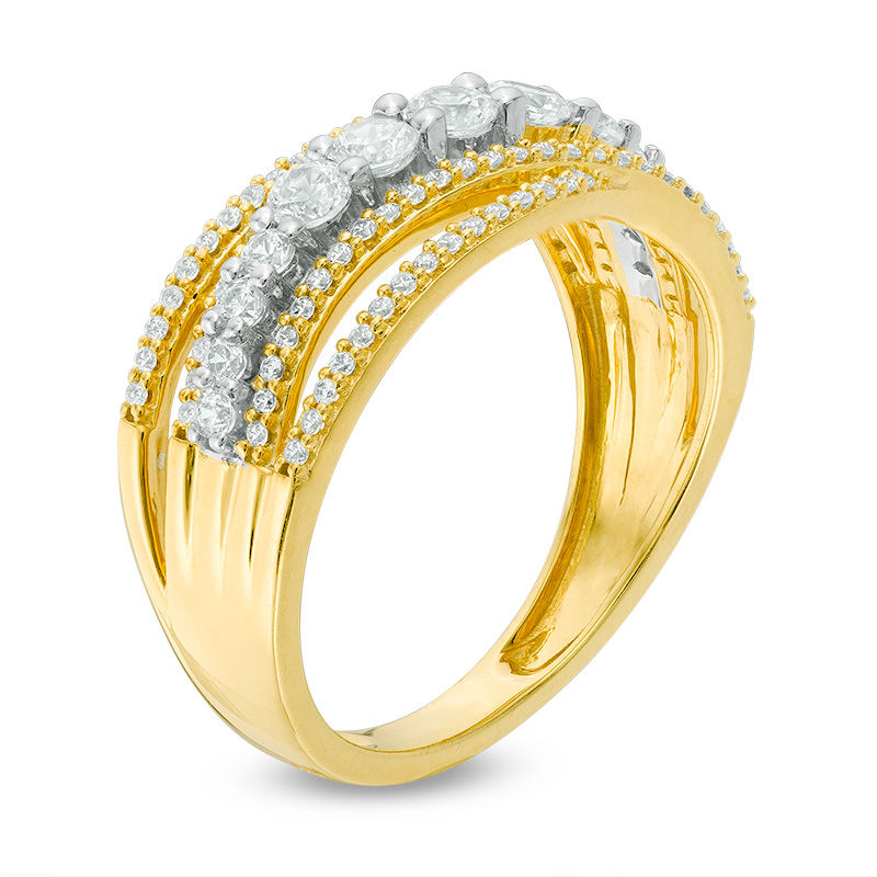 Main Image 2 of 3/4 CT. T.W. Diamond Multi-Row Crossover Band in 14K Gold