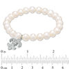 Thumbnail Image 1 of 7.0-8.0mm Freshwater Cultured Pearl and Cubic Zirconia Fleur-de-Lis Charm Stretch Bracelet in Sterling Silver