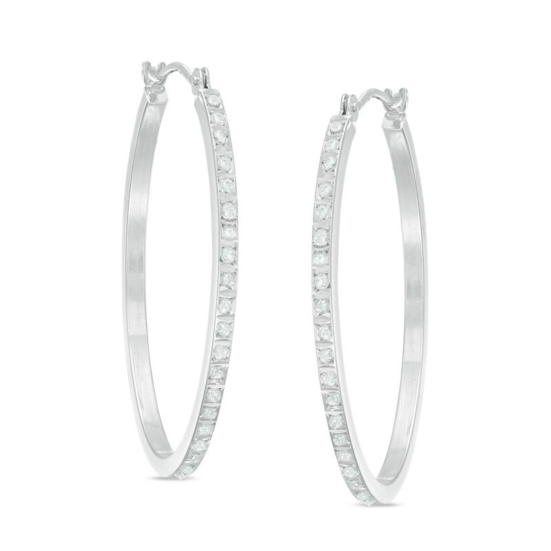 Main Image 1 of Diamond Fascination™ Oval Hoop Earrings in 14K White Gold