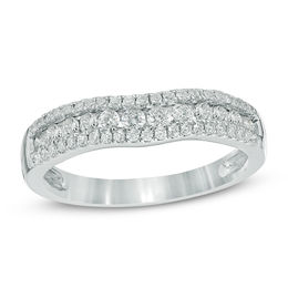 1/2 CT. T.W. Diamond Triple Row Contour Wedding Band in 10K White Gold