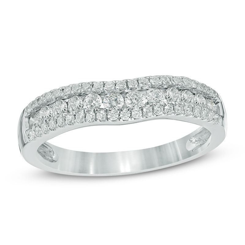 Main Image 1 of 1/2 CT. T.W. Diamond Triple Row Contour Wedding Band in 10K White Gold