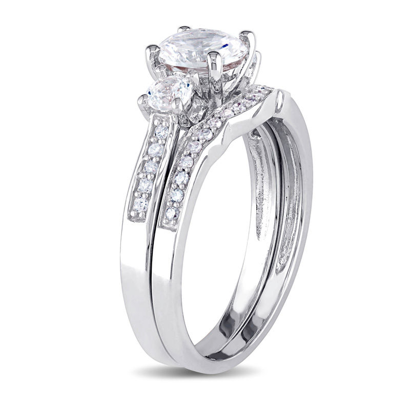 Wedding Set! Man Made White Sapphire Engagment Ring and Matching Eternity & Wedding Ring in Titanium or White Gold