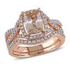 cushion cut morganite wedding set