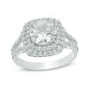 Thumbnail Image 0 of 8.0mm Lab-Created White Sapphire Double Frame Split Shank Engagement Ring in Sterling Silver