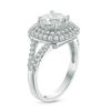 Thumbnail Image 1 of 8.0mm Lab-Created White Sapphire Double Frame Split Shank Engagement Ring in Sterling Silver