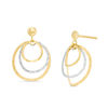 Thumbnail Image 0 of Made in Italy Textured Triple Circle Drop Earrings in 14K Two-Tone Gold