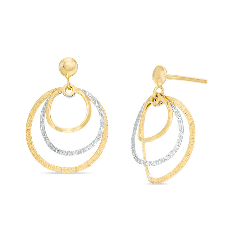 Made in Italy Textured Triple Circle Drop Earrings in 14K Two-Tone Gold