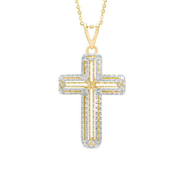 Made in Italy Diamond-Cut Cross Pendant in 14K Two-Tone Gold | Zales Outlet