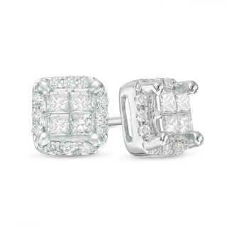 1 2 Ct T W Quad Princess Cut Diamond Frame Stud Earrings In 10k