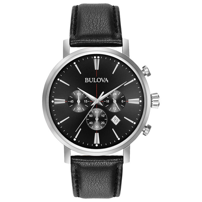 Main Image 1 of Men's Bulova Classic Chronograph Strap Watch with Black Dial (Model: 96B262)