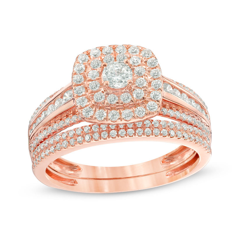 Main Image 1 of 1 CT. T.W. Diamond Double Cushion Frame Bridal Set in 10K Rose Gold