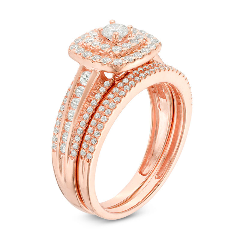 Main Image 2 of 1 CT. T.W. Diamond Double Cushion Frame Bridal Set in 10K Rose Gold