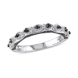 1/8 CT. T.W. Black Diamond Vintage-Style Wedding Band in 10K White Gold with Black Rhodium