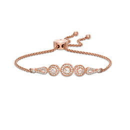 Morganite and Lab-Created White Sapphire Frame Bolo Bracelet in Sterling Silver with 18K Rose Gold Plate - 9&quot;
