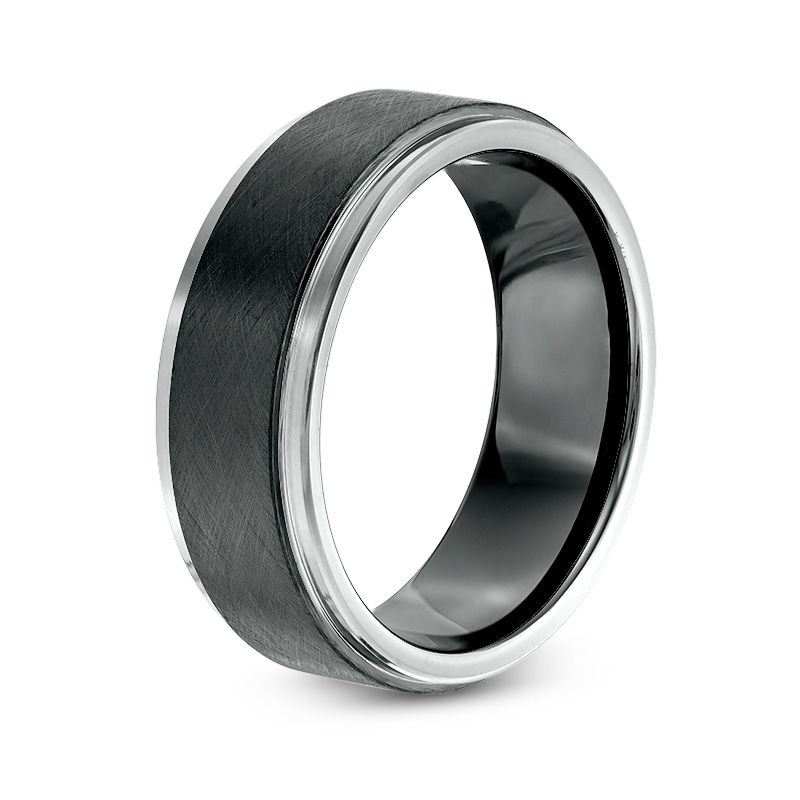 Men's 8.0mm Satin Stepped Edge Wedding Band in Two-Tone IP Tantalum - Size 10
