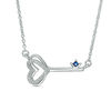 Thumbnail Image 1 of Vera Wang Love Collection 1/20 CT. T.W. Diamond and Blue Sapphire Heart-Top Key Necklace in Sterling Silver - 19&quot;