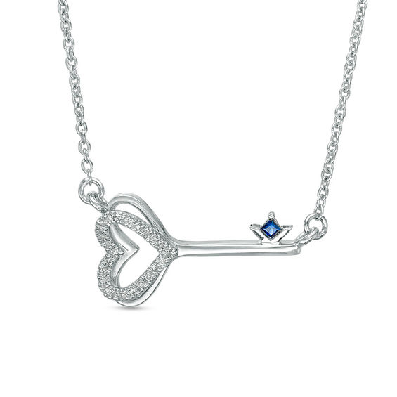 Sterling Silver Thin Pavé Heart Key Necklace